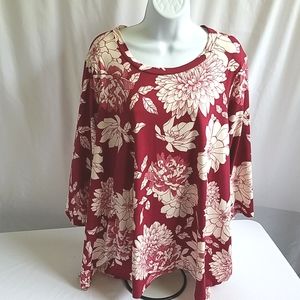 Agnes & Dora Women's Berry Ivory Floral Handkerchief Tunic Plus Size XXL